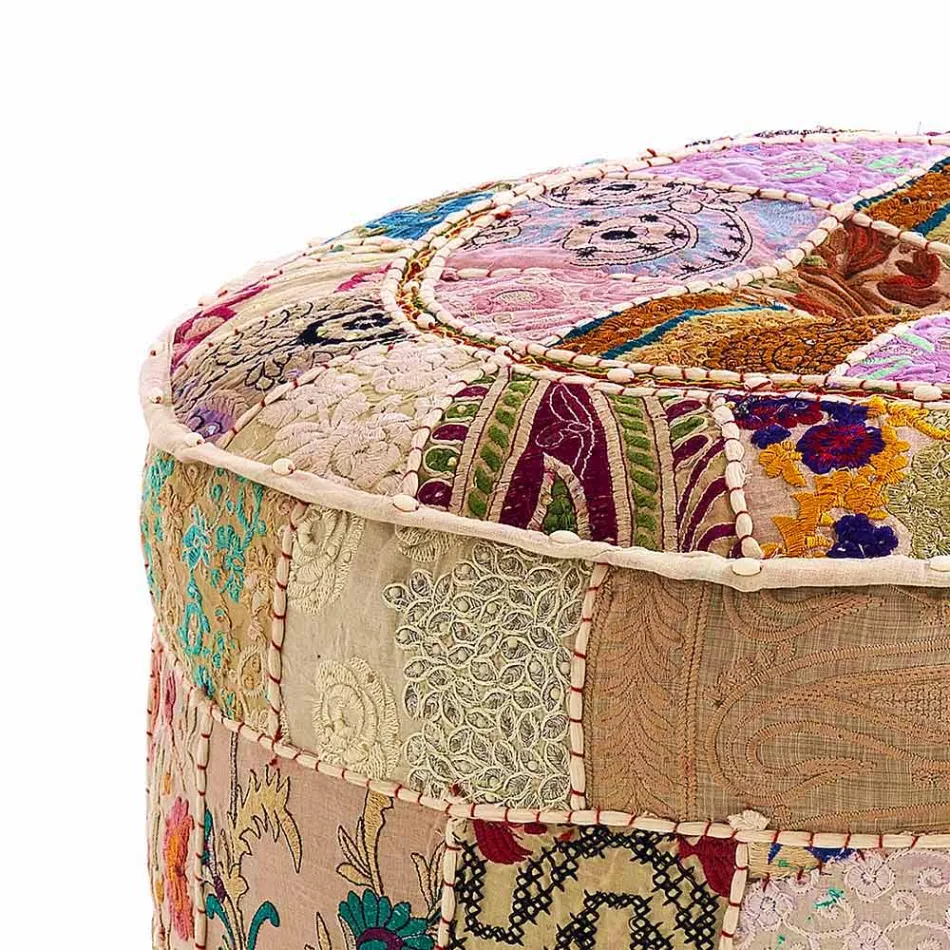 Pouf rond de design ethnique en tissu patchwork ou velours - Fibre Viadurini