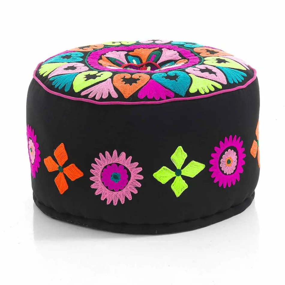 Pouf rond de design ethnique en tissu patchwork ou velours - Fibre Viadurini