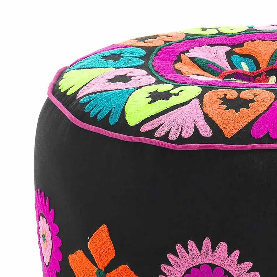 Pouf rond de design ethnique en tissu patchwork ou velours - Fibre Viadurini