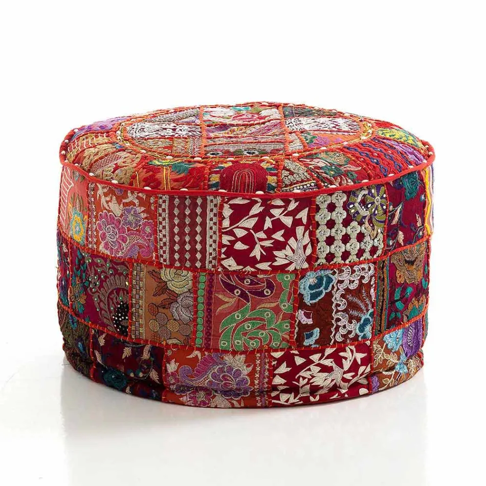 Pouf rond de design ethnique en tissu patchwork ou velours - Fibre Viadurini