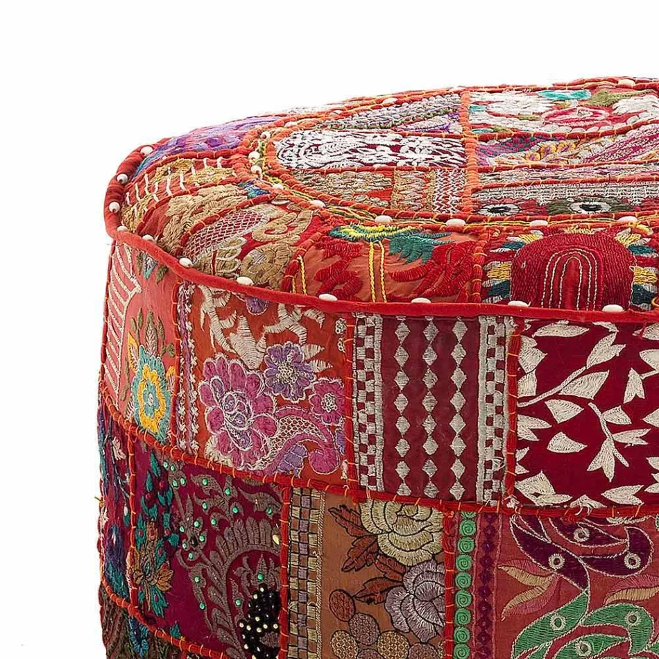 Pouf rond de design ethnique en tissu patchwork ou velours - Fibre Viadurini