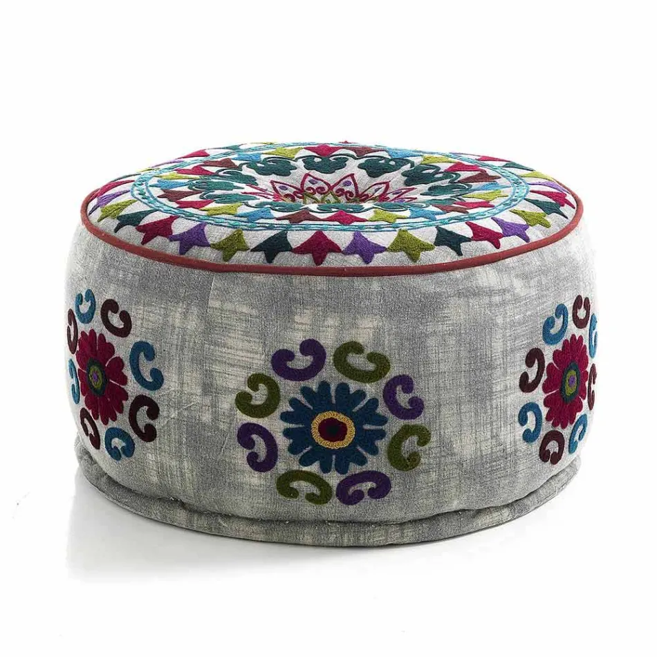 Pouf rond de design ethnique en tissu patchwork ou velours - Fibre Viadurini