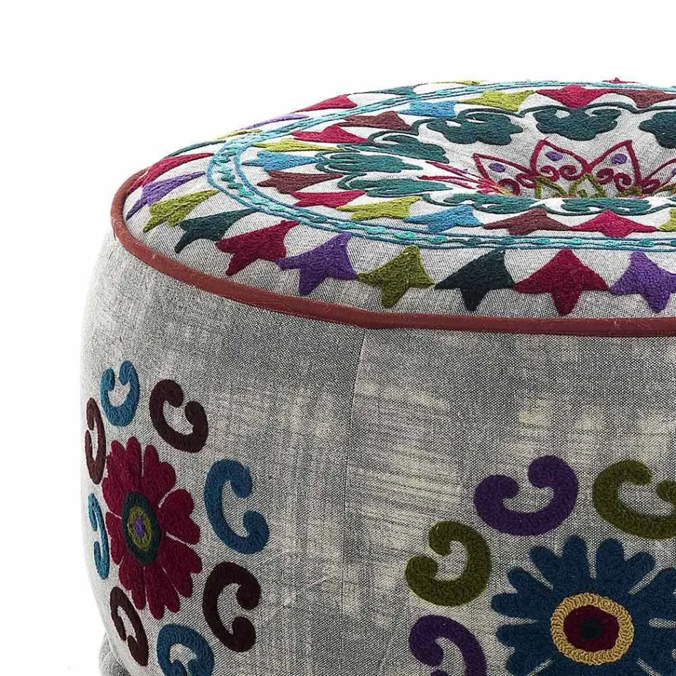 Pouf rond de design ethnique en tissu patchwork ou velours - Fibre Viadurini