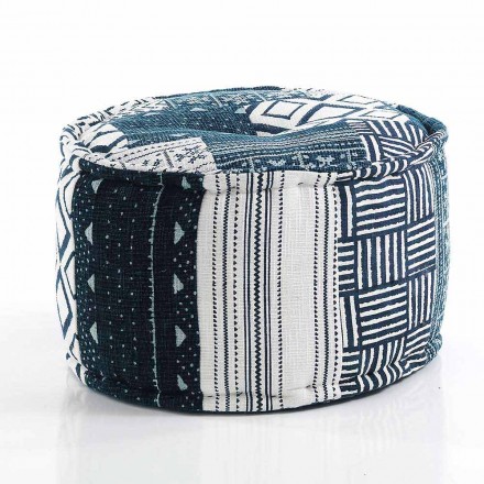 Pouf rond de design ethnique en tissu patchwork ou velours - Fibre Viadurini