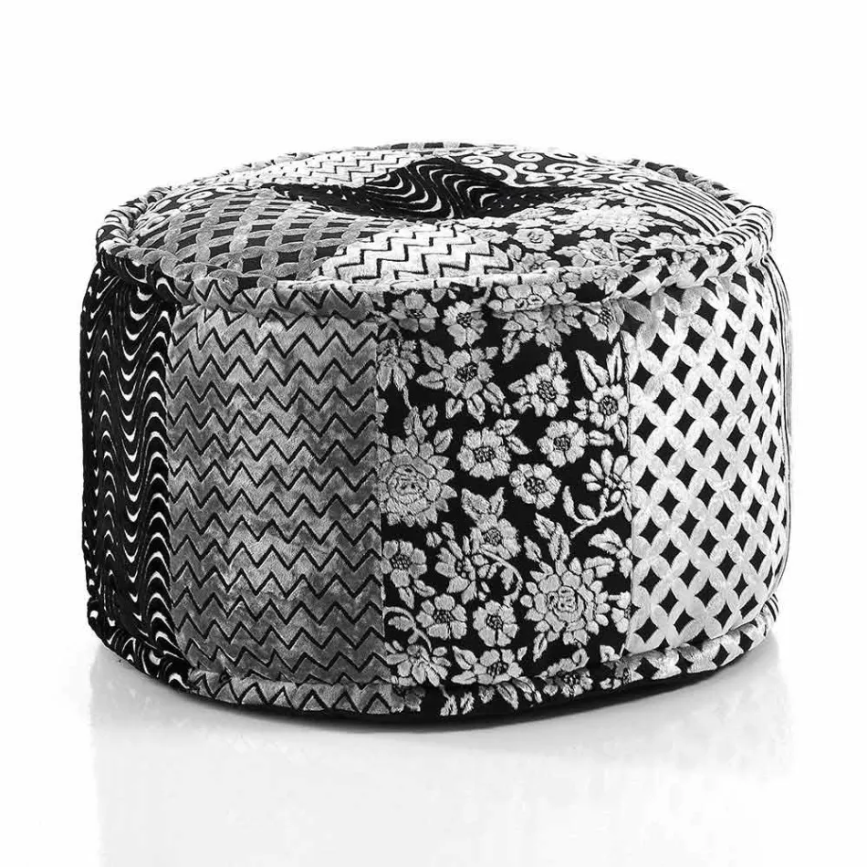 Pouf rond de design ethnique en tissu patchwork ou velours - Fibre Viadurini