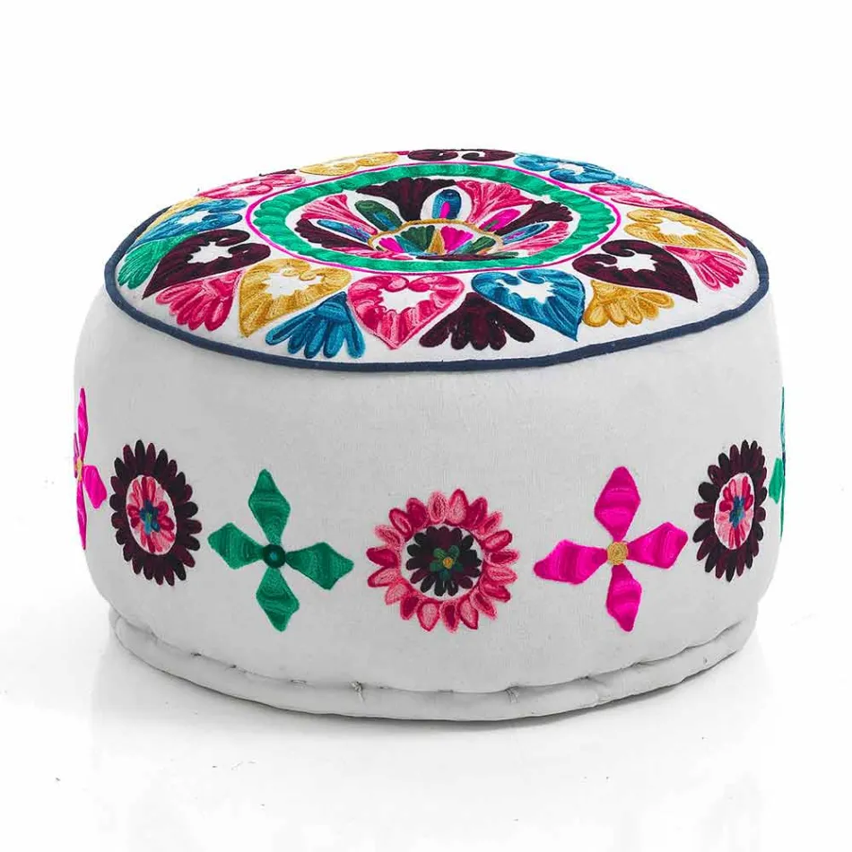 Pouf rond de design ethnique en tissu patchwork ou velours - Fibre Viadurini
