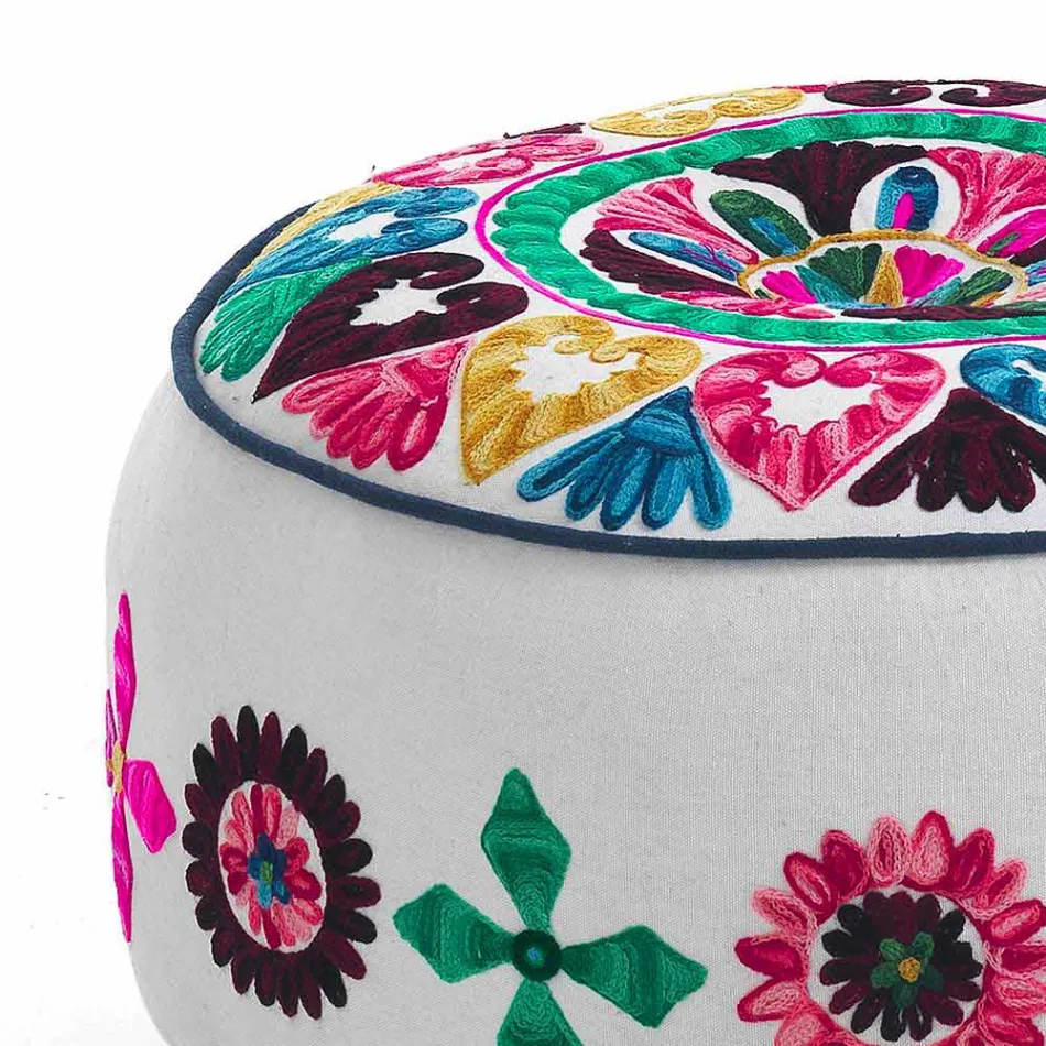 Pouf rond de design ethnique en tissu patchwork ou velours - Fibre Viadurini