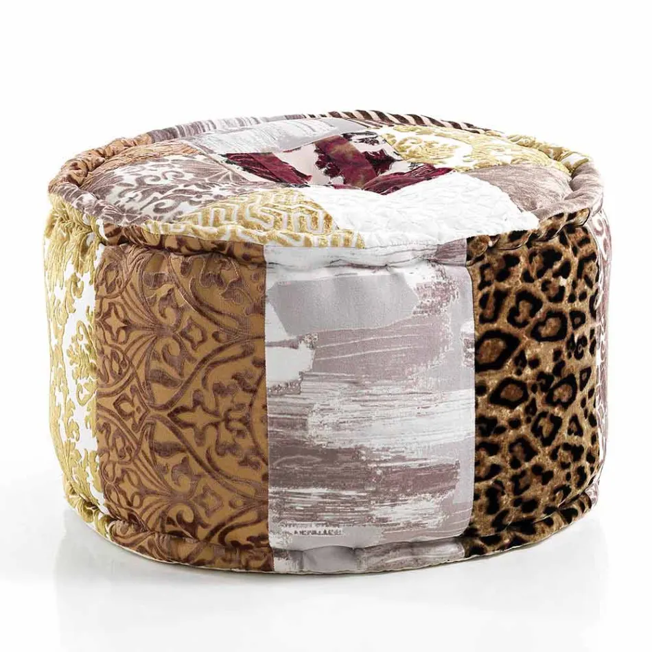 Pouf rond de design ethnique en tissu patchwork ou velours - Fibre Viadurini