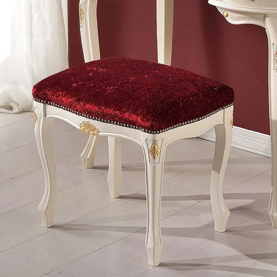 Pouf de style classique en bois de noyer et tissu fabriqué en Italie - Luxe Viadurini