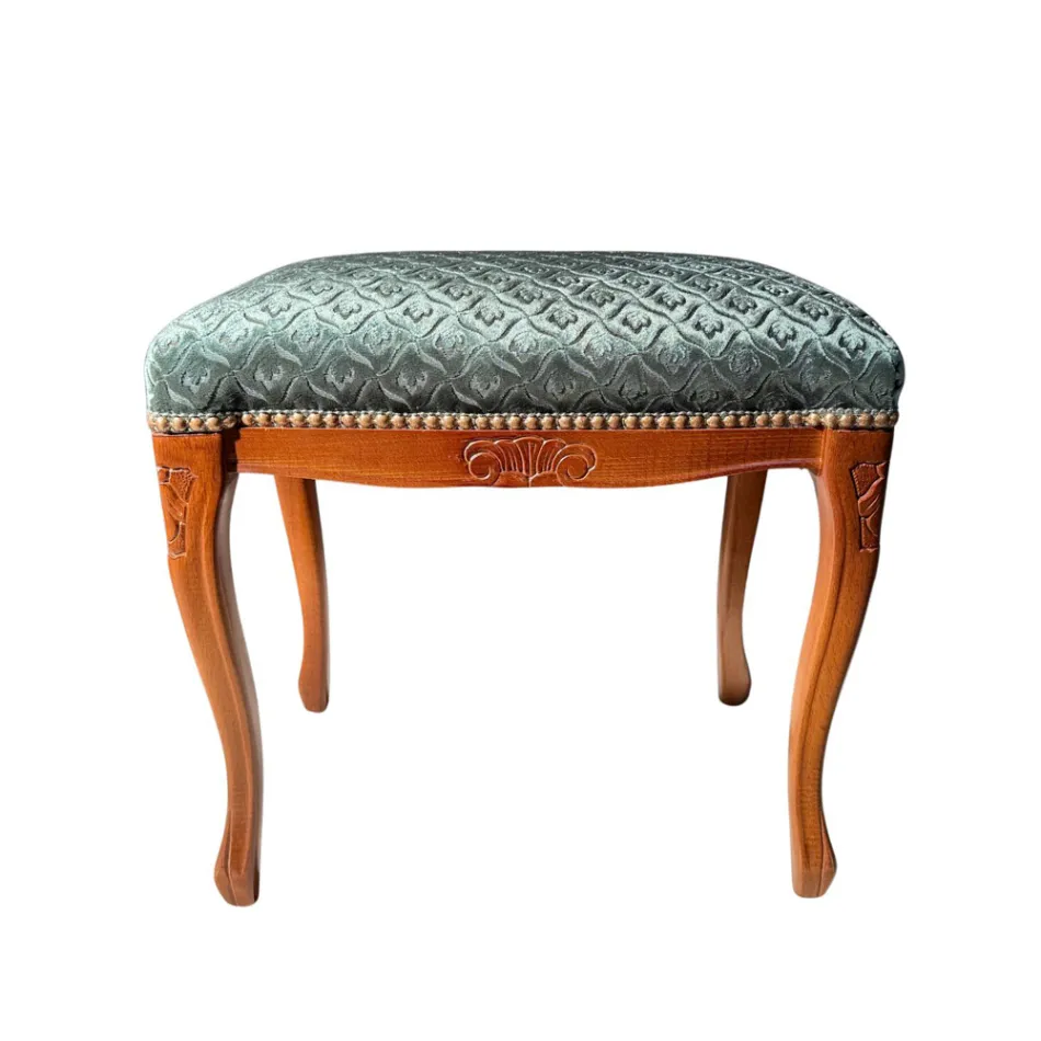 Pouf de style classique en bois de noyer et tissu fabriqué en Italie - Luxe Viadurini