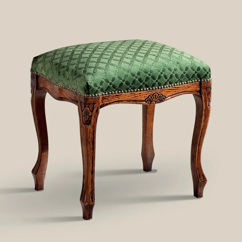 Pouf de style classique en bois de noyer et tissu fabriqué en Italie - Luxe Viadurini