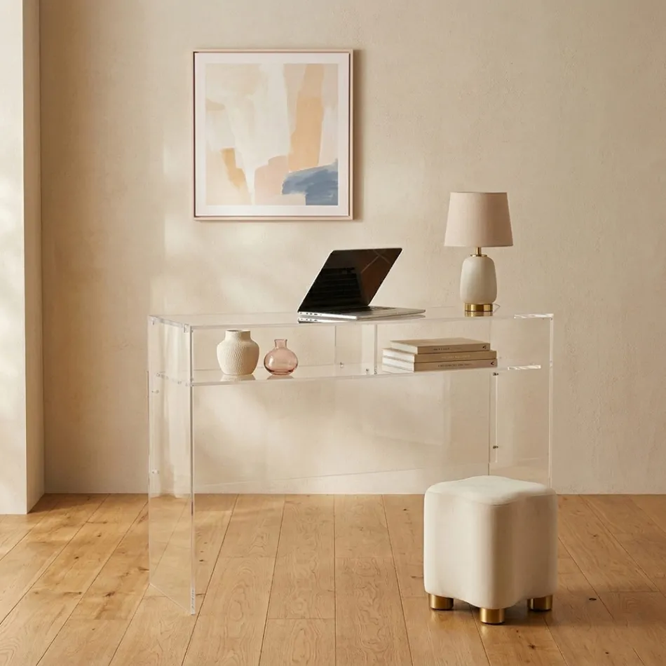 Bureau pratique autoportant en plexiglas transparent, fabriqué en Italie - Ghea Viadurini