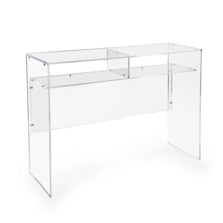Bureau pratique autoportant en plexiglas transparent, fabriqué en Italie - Ghea Viadurini