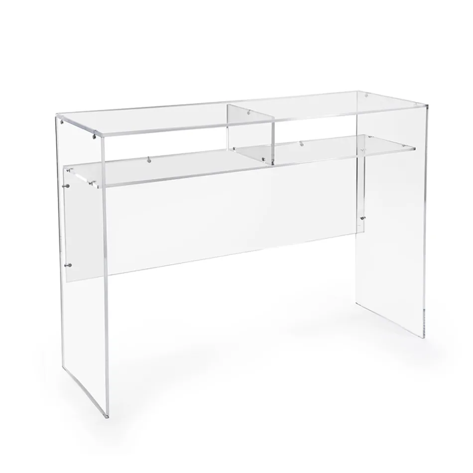 Bureau pratique autoportant en plexiglas transparent, fabriqué en Italie - Ghea Viadurini