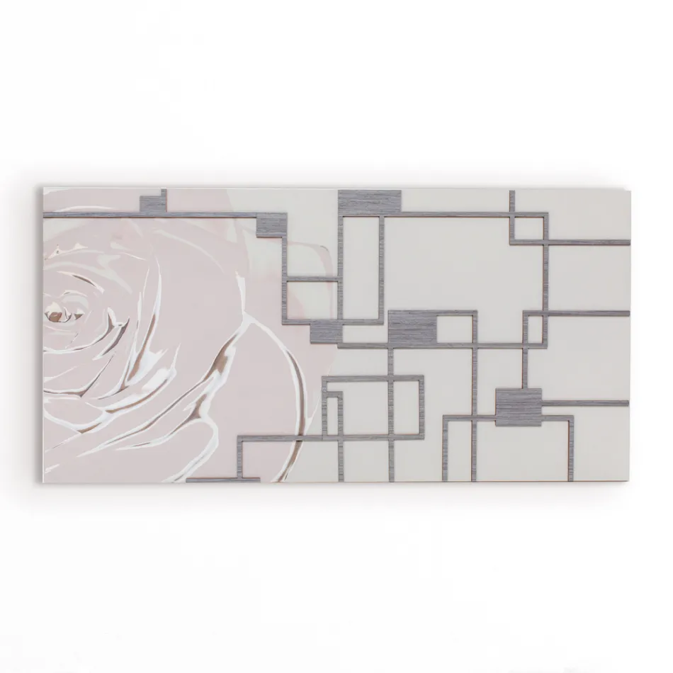 Peinture avec Rose et Formes Géométriques Fabriqué au Laser Made in Italy - Rin Viadurini