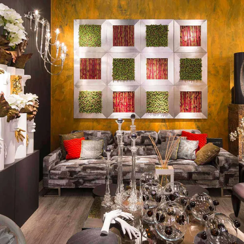 Tableau Mural Moderne en Métal et Fleurs Artificielles Made in Italy - Gonio Viadurini