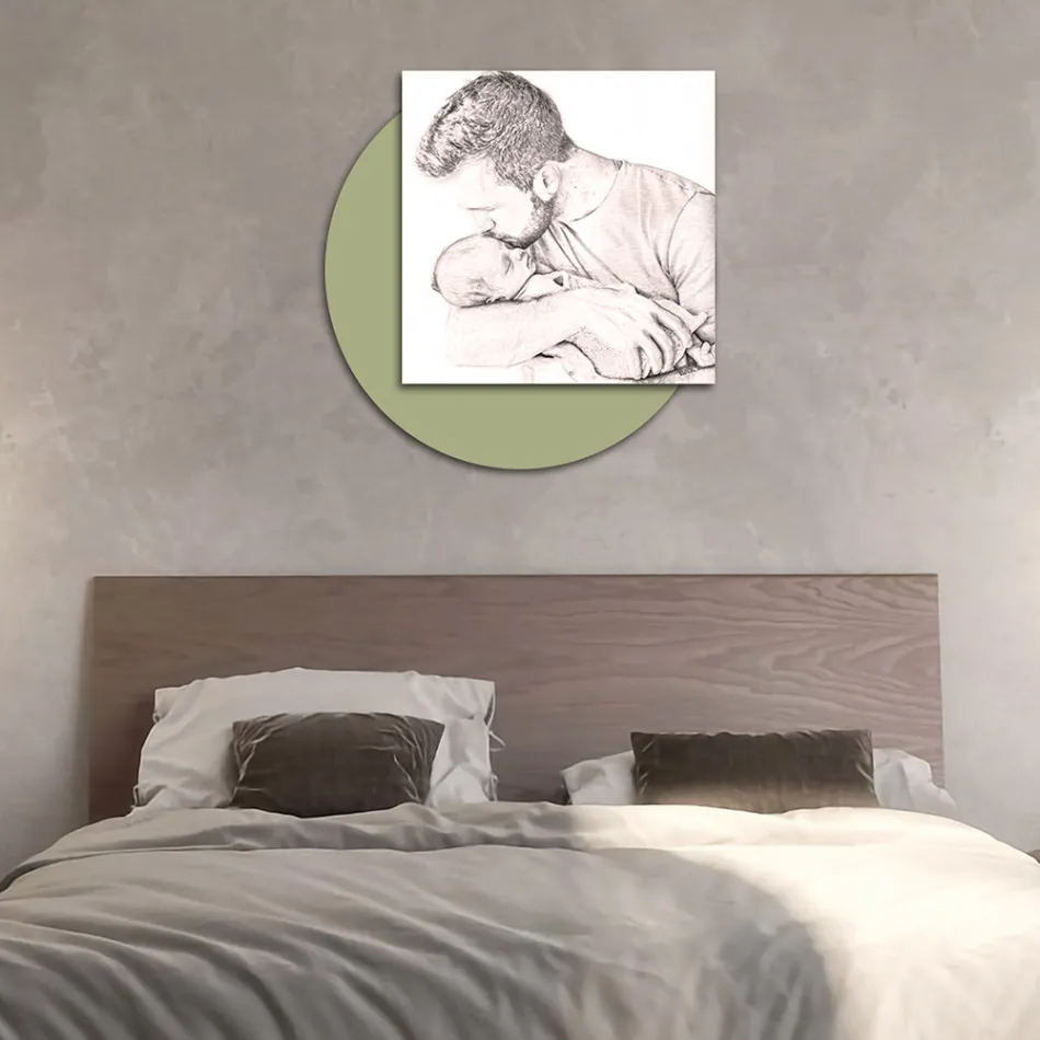 Image en bois avec impression d'un père embrassant son fils Fabriqué en Italie - Belgique Viadurini