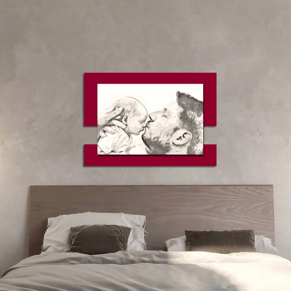 Tableau en bois avec impression d'un homme avec un enfant fabriqué en Italie - Kosovo Viadurini