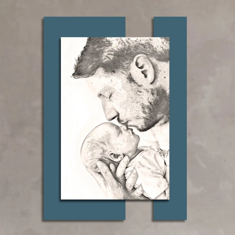 Tableau en bois avec impression d'un homme avec un enfant fabriqué en Italie - Kosovo Viadurini