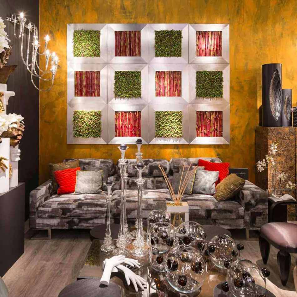 Tableau Mural Moderne en Métal et Fleurs Artificielles Made in Italy - Trimo Viadurini