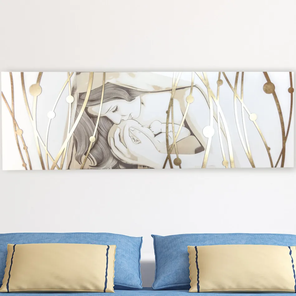 Peinture rectangulaire au laser avec déesse et enfant Made in Italy - Nagi Viadurini