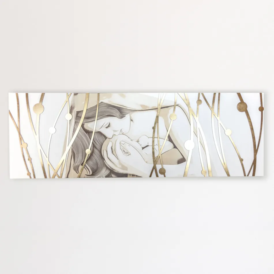 Peinture rectangulaire au laser avec déesse et enfant Made in Italy - Nagi Viadurini