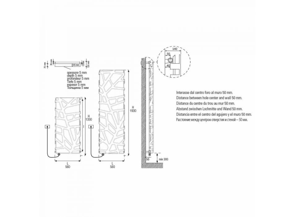 Radiateur électrique de conception verticale jusqu'à 1000 W - Flora Viadurini