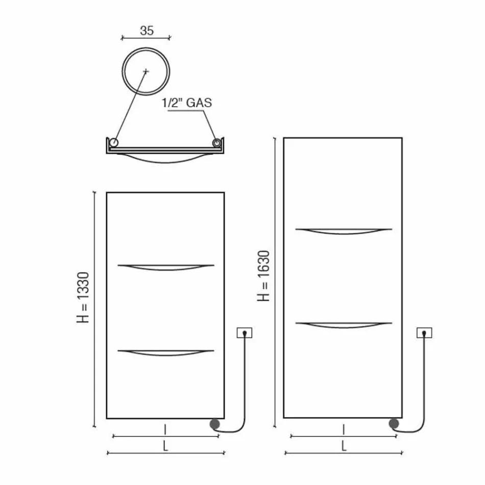 Radiateur électrique vertical de conception moderne en acier jusqu'à 1000 W - Coupe Viadurini
