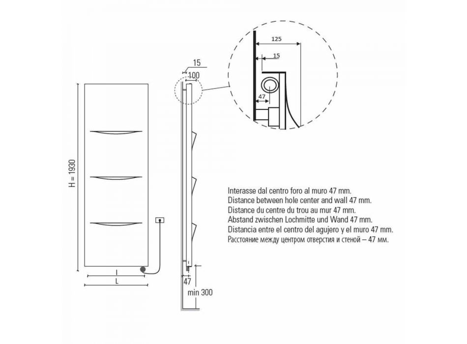 Radiateur électrique vertical de conception moderne en acier jusqu'à 1000 W - Coupe Viadurini