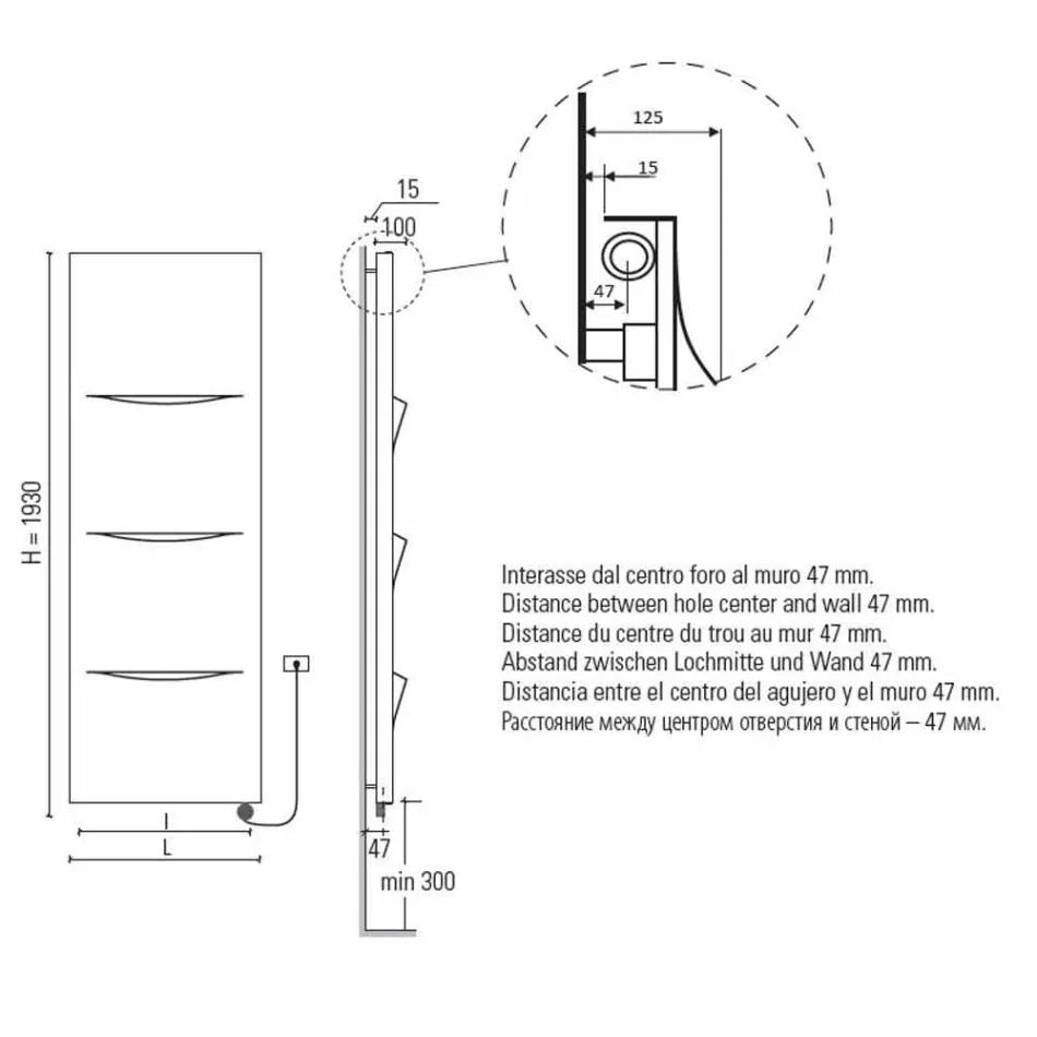 Radiateur électrique vertical de conception moderne en acier jusqu'à 1000 W - Coupe Viadurini