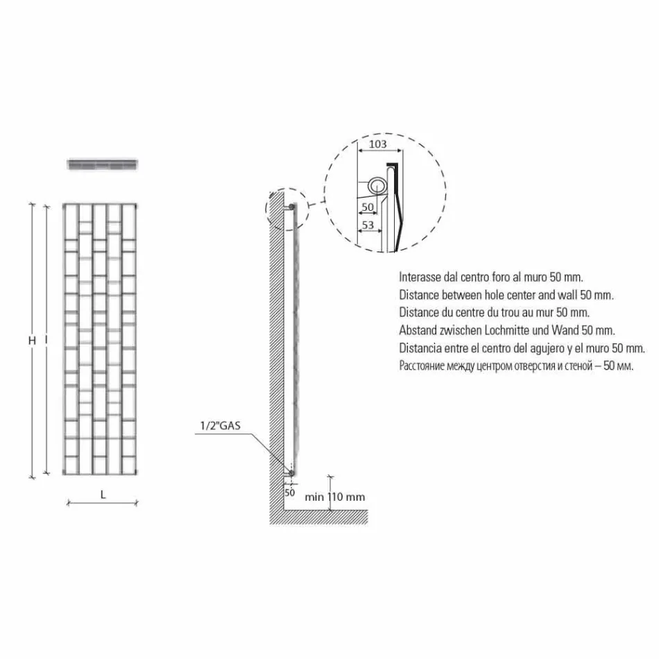 Radiateur mural hydraulique en acier de conception moderne jusqu'à 1003 watts - pierre Viadurini