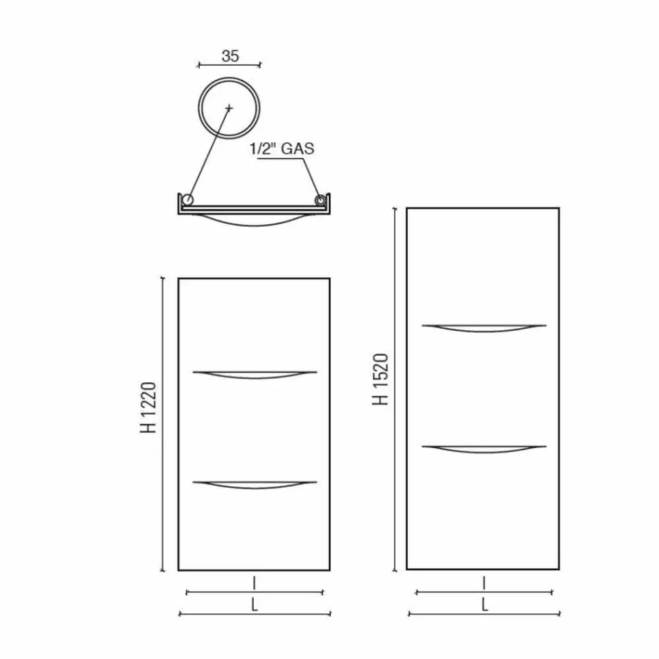 Radiateur hydraulique vertical de conception moderne en acier jusqu'à 850 W - Coupe Viadurini