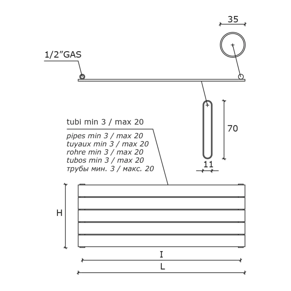 Radiateur hydraulique simple en acier au carbone noir fabriqué en Italie - Ciro Viadurini