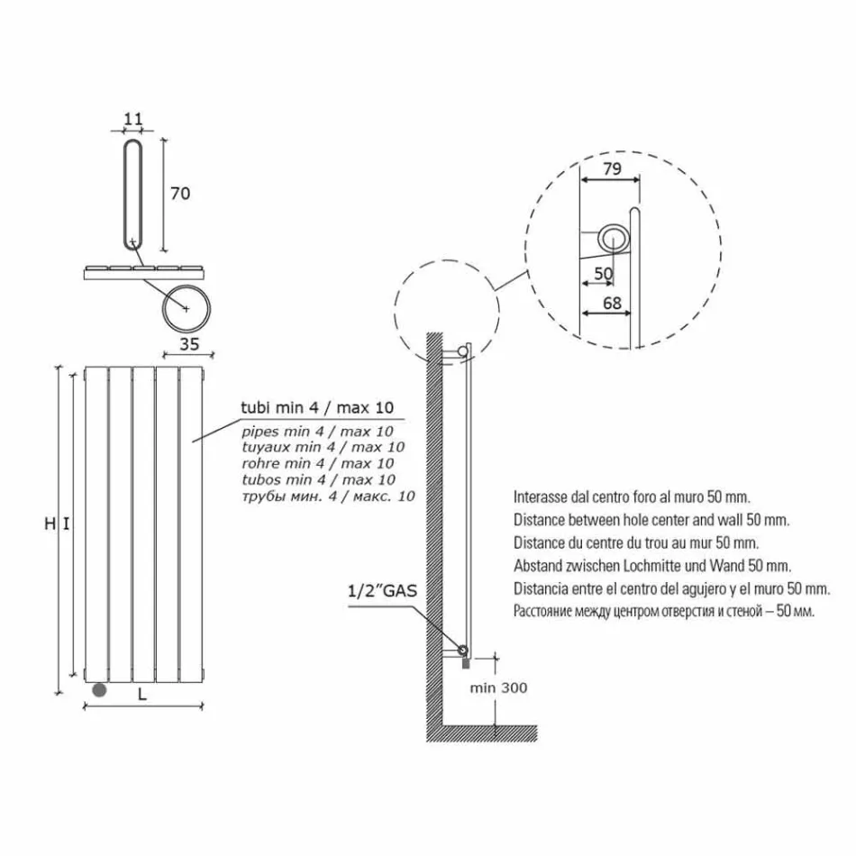 Radiateur Design Electrique Design Mural Vertical 1000 W - Picchio Viadurini