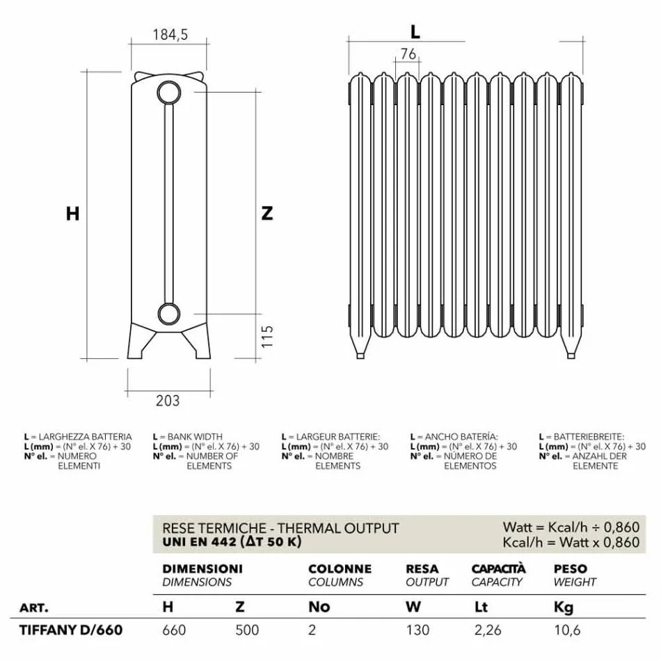 radiateur radiateur hydraulique fonte décoré Tiffany H Scirocco Viadurini