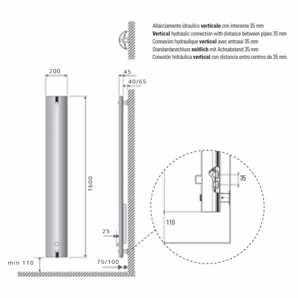 Radiateur mural en aluminium de conception de radiateur hydraulique 250 watts - Stilus Viadurini