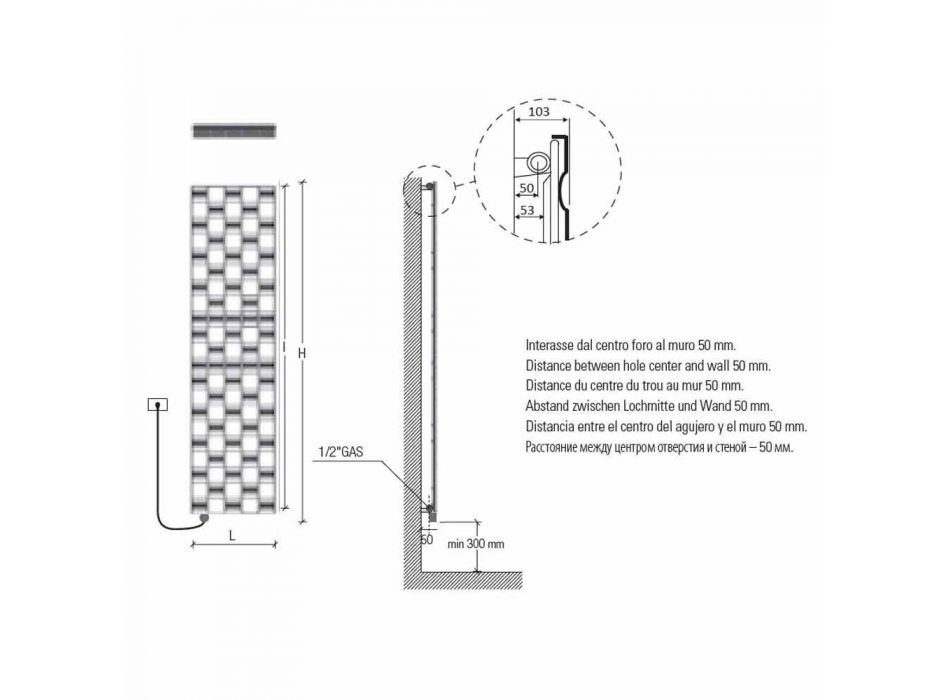 Radiateur mural électrique vertical de conception moderne jusqu'à 1000 watts - Air Viadurini