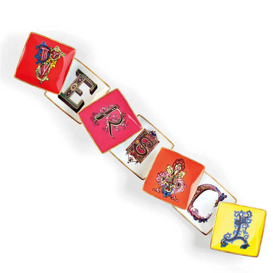 Bols plats carrés en porcelaine Alphabet 6 de Rosenthal Versace - Alphabet Viadurini