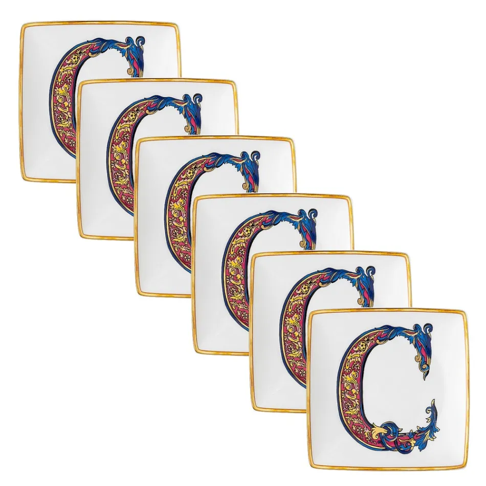 Bols plats carrés en porcelaine Alphabet 6 de Rosenthal Versace - Alphabet Viadurini