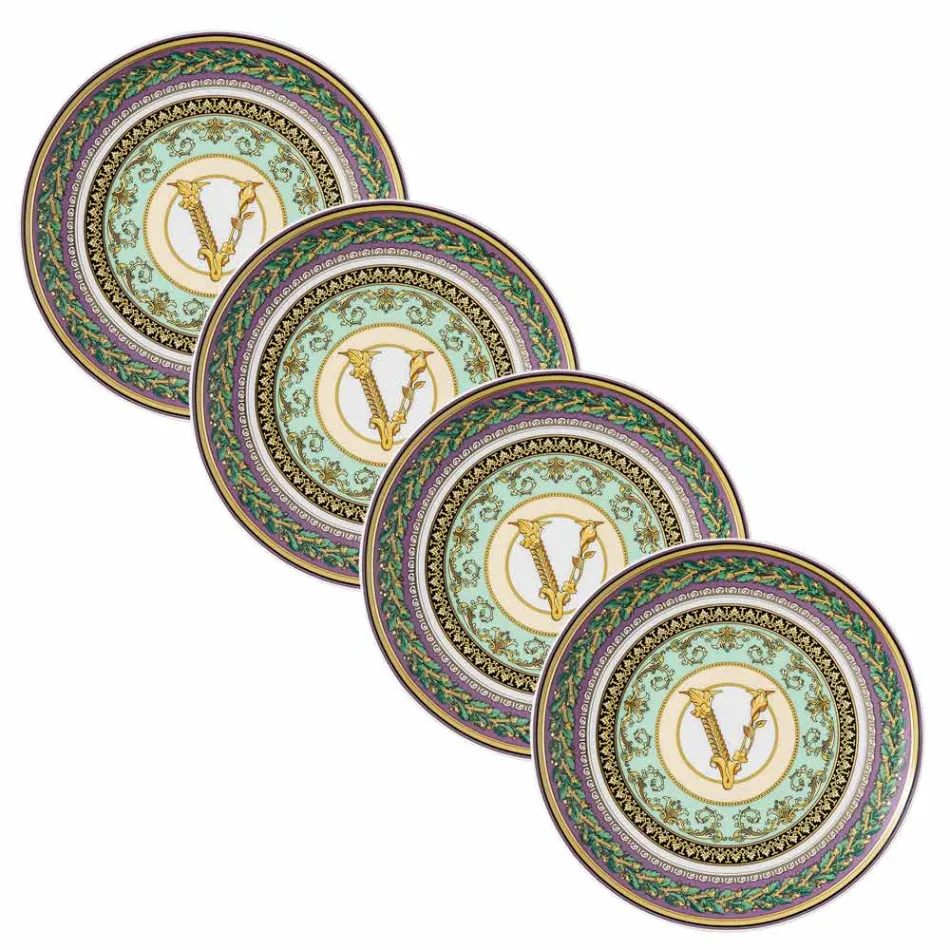 Rosenthal Versace Barocco Mosaic 4 Assiettes Plates Diamètre 17 cm - Mosaïque Viadurini