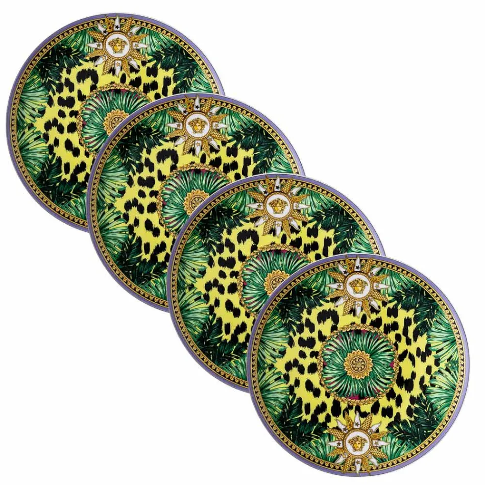 Rosenthal Versace Jungle Animalier 4 Assiettes Plates Diamètre 17 cm - Animalier Viadurini