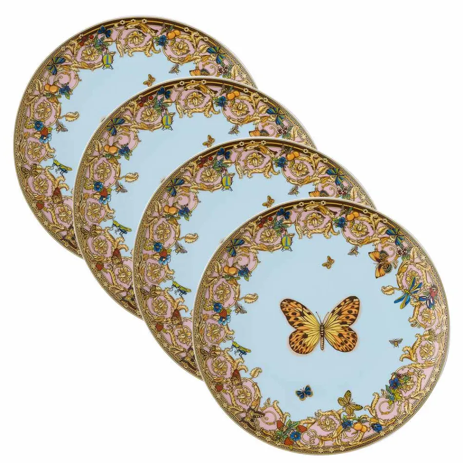 Rosenthal Versace Le Jardin 4 Assiettes Plates Diamètre 17 cm en Porcelaine - Jardin Viadurini