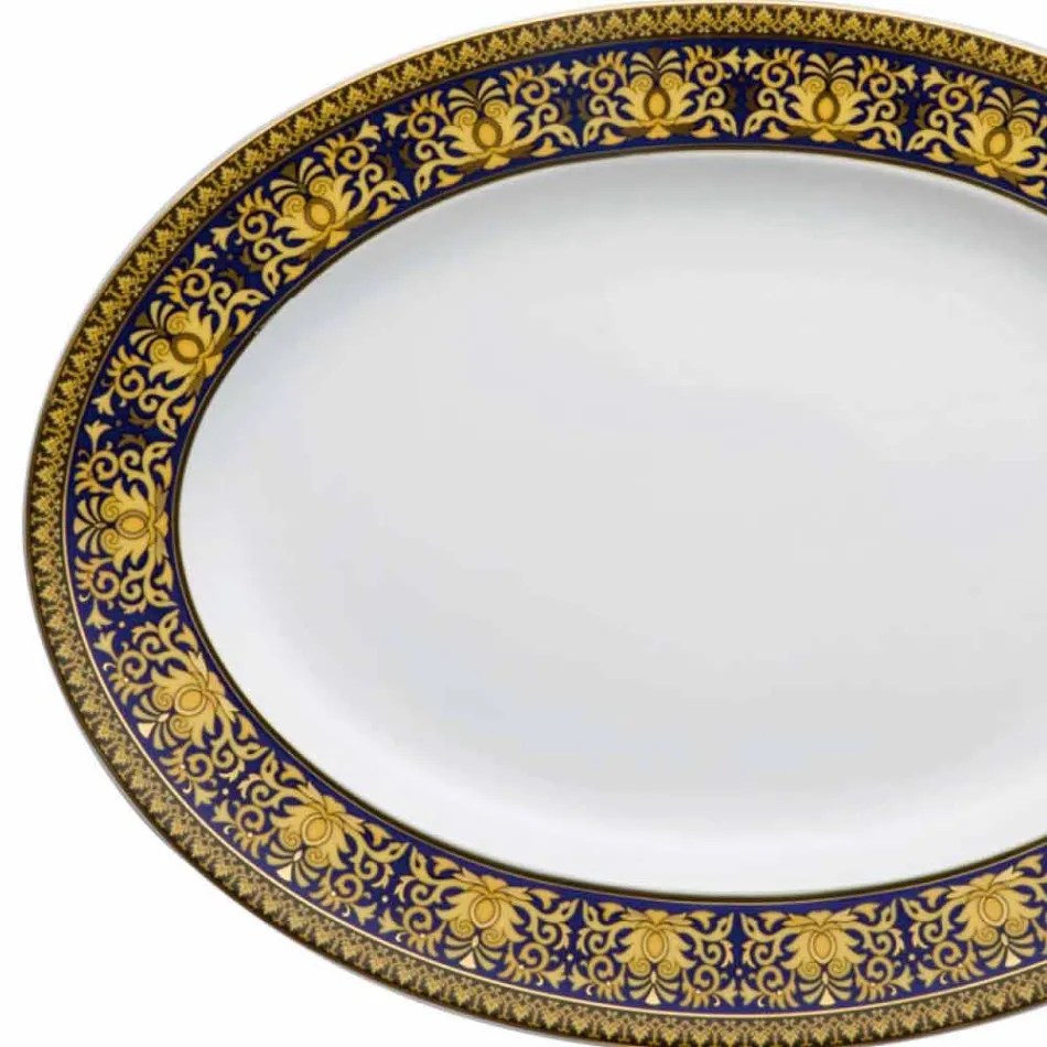 Rosenthal Versace Medusa Ovale Bleu 40cm plat de conception en porcelaine Viadurini