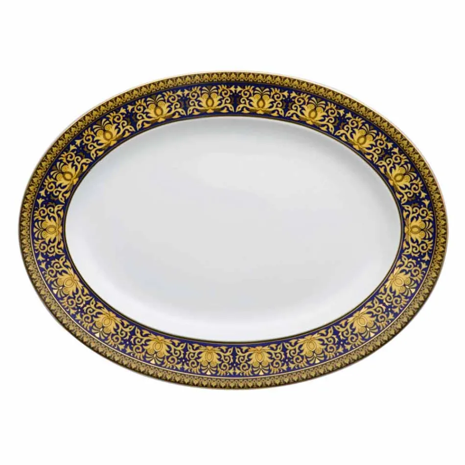 Rosenthal Versace Medusa Ovale Bleu 40cm plat de conception en porcelaine Viadurini