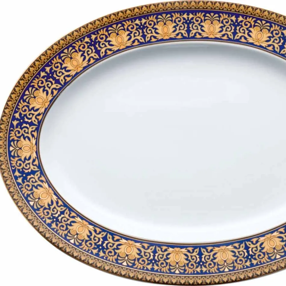 Rosenthal Versace Medusa Assiette design en porcelaine ovale bleue Viadurini