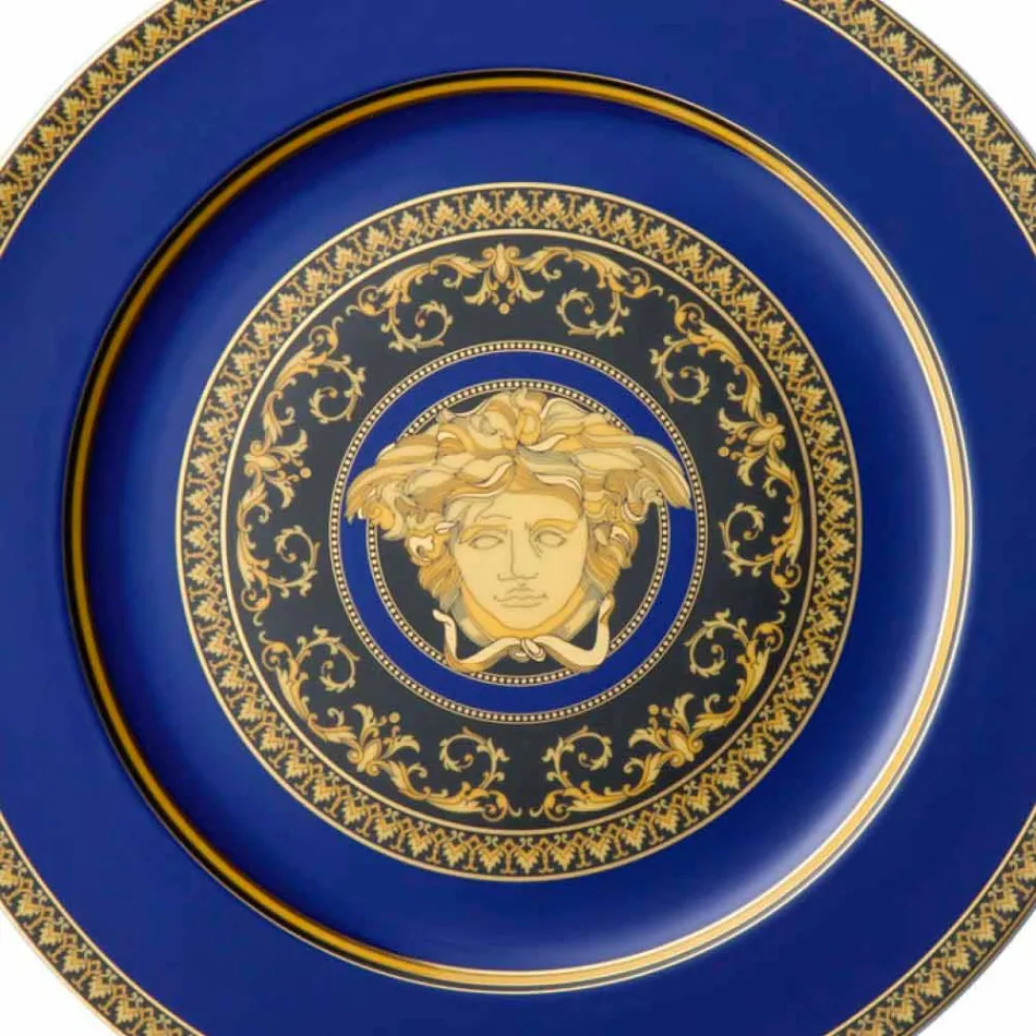 Rosenthal Versace Medusa Blue Plate marque-page de conception en porcelaine Viadurini