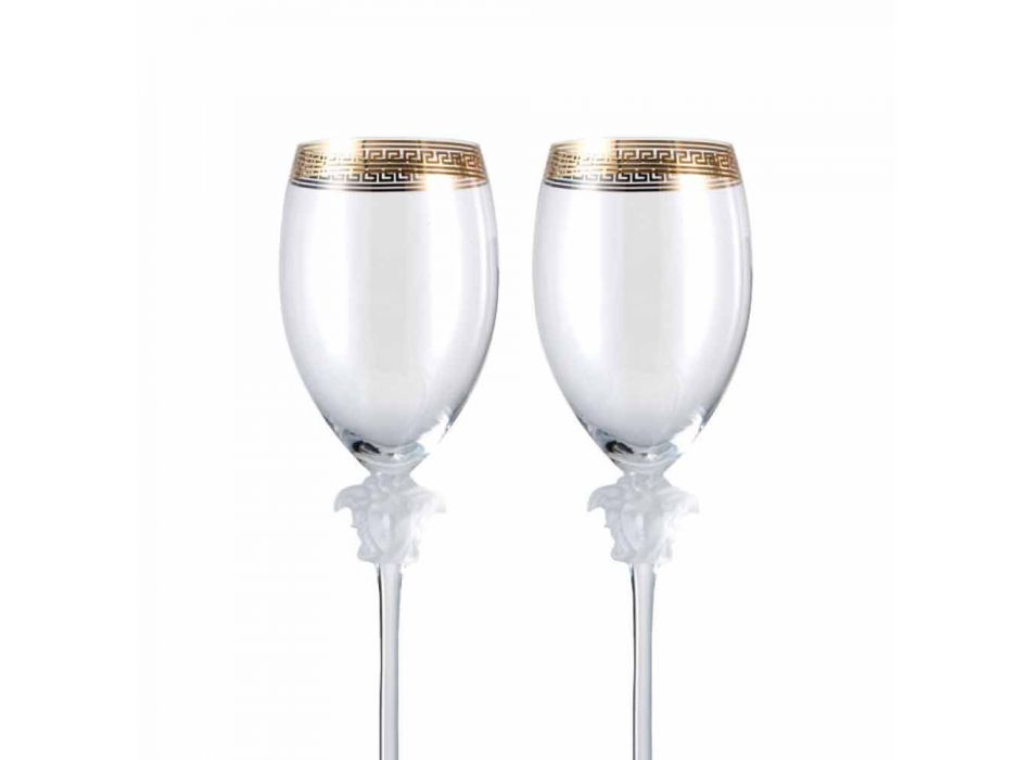 Rosenthal Versace Medusa D'Or 4 verres de vin blanc en cristal Viadurini