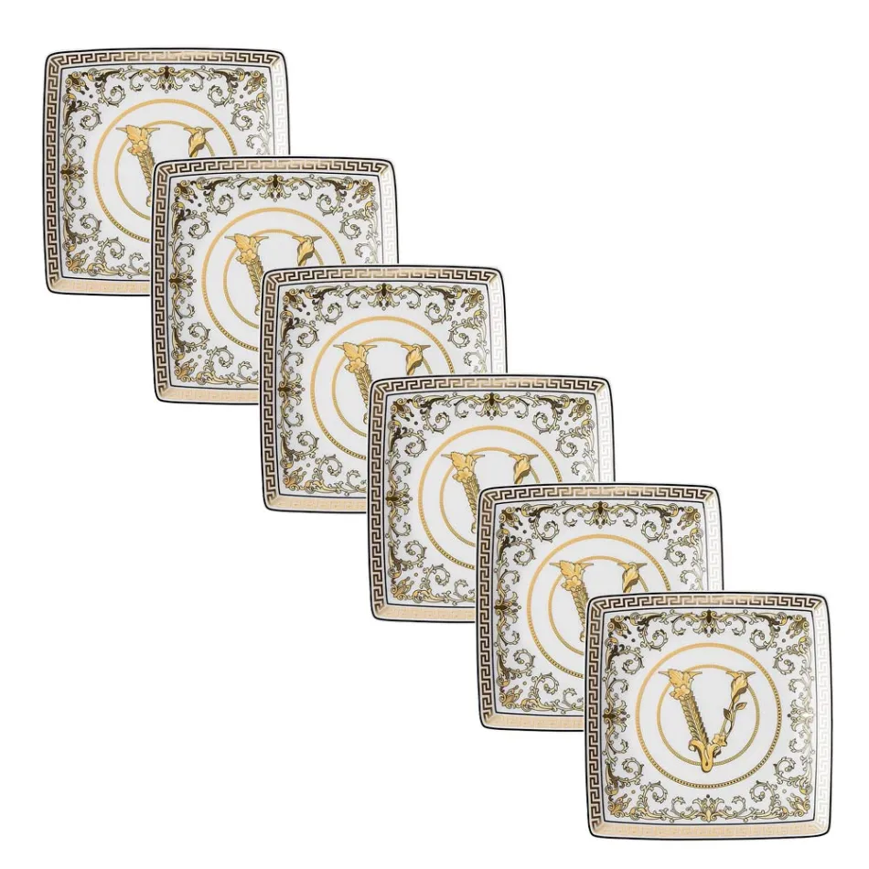 Rosenthal Versace Virtus Gala 6 Coupelles Plates Carrées 15x15 cm en Porcelaine - Baroque Viadurini