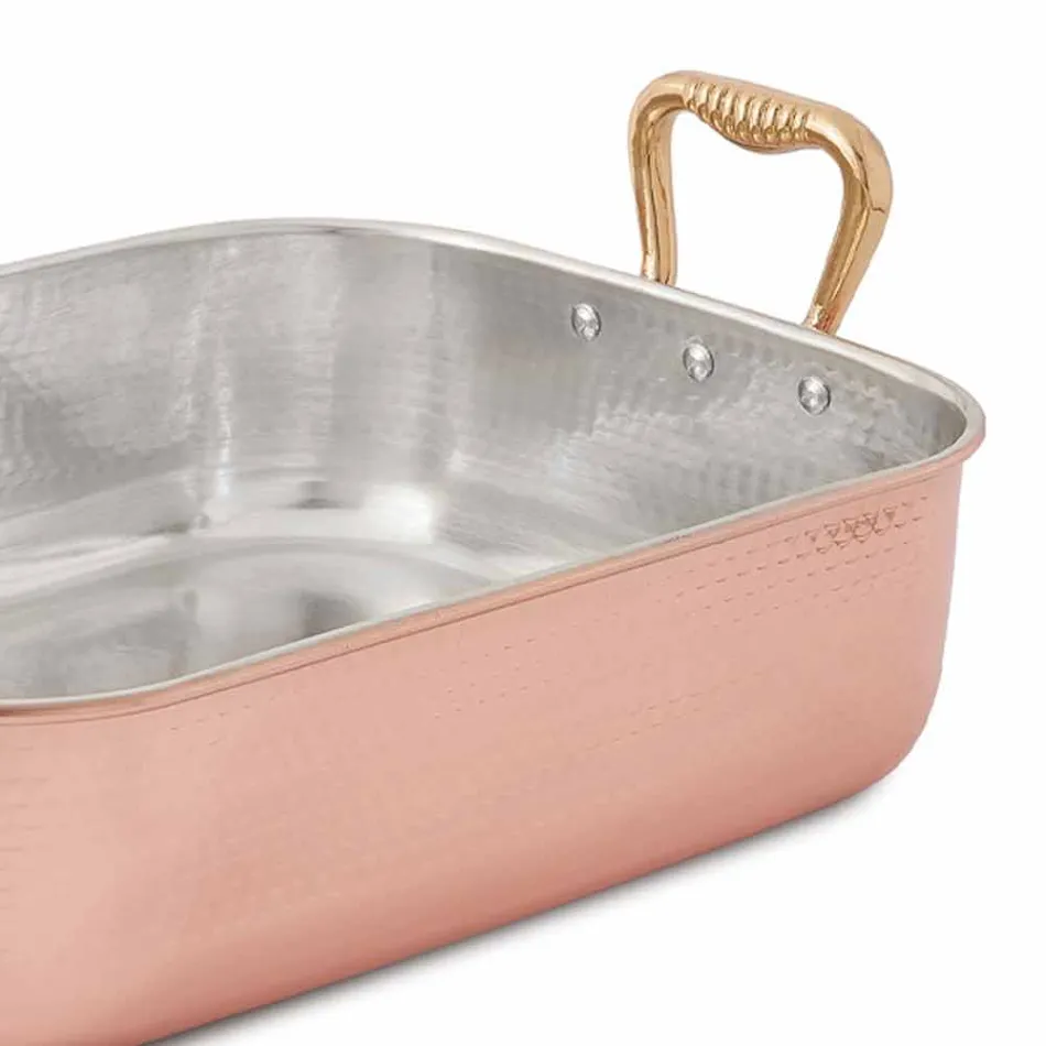 Rôtissoire rectangulaire pour dinde en cuivre étamé à la main 40x30 cm - Giampaolo Viadurini