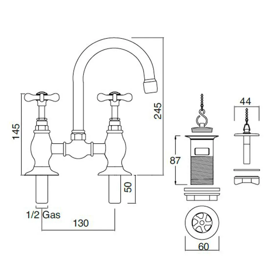 Robinet à pont classique en laiton fabriqué à la main pour évier - Fioretta Viadurini